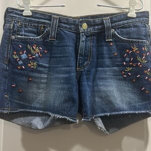 Ag Adriano Goldschmied women’s embroidered the Frayed denim Jean shorts size 28